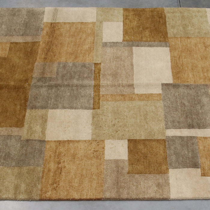 6x9 India Abstract Modern Contemporary Brown Ivory Wool Rectangular Rug
