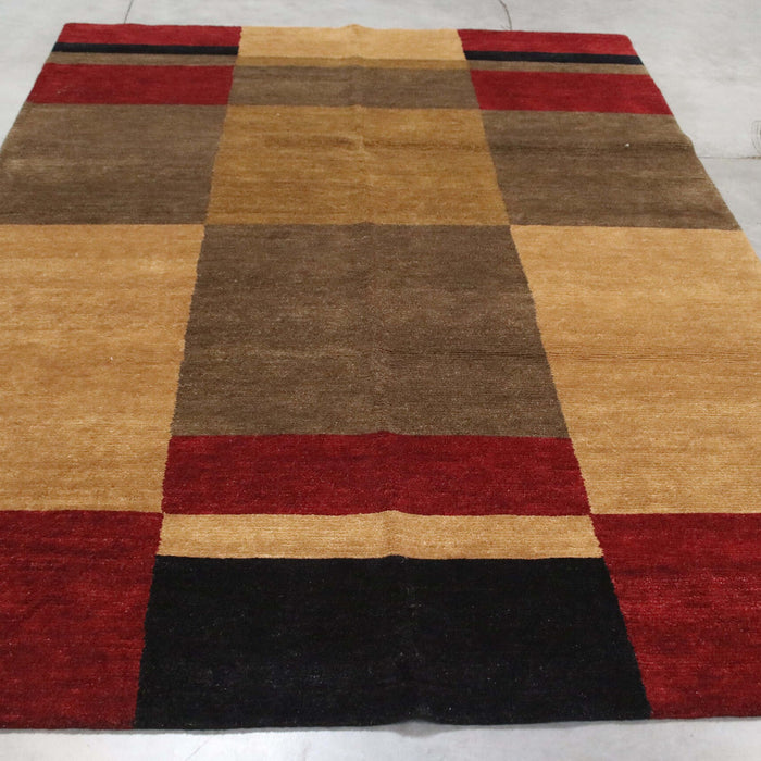 6x9 India Abstract Modern Contemporary Brown Red Burgundy Wool Rectangular Rug