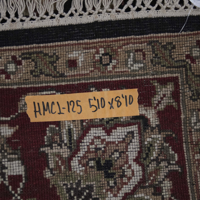 5x8 India Japiur Traditional Black Red Burgundy Wool Rectangular Rug