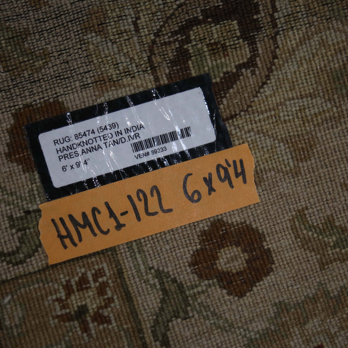 6x9 India Japiur Traditional Brown Ivory Wool Rectangular Rug