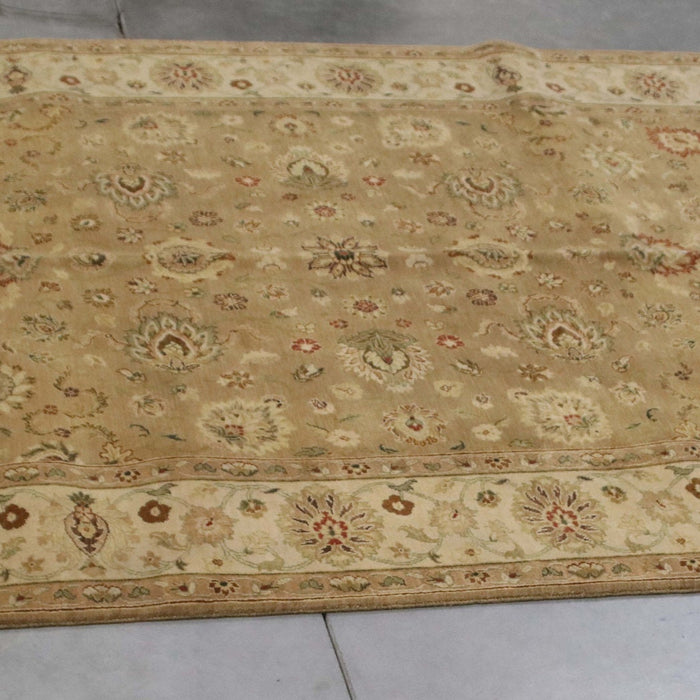 6x9 India Japiur Traditional Brown Ivory Wool Rectangular Rug