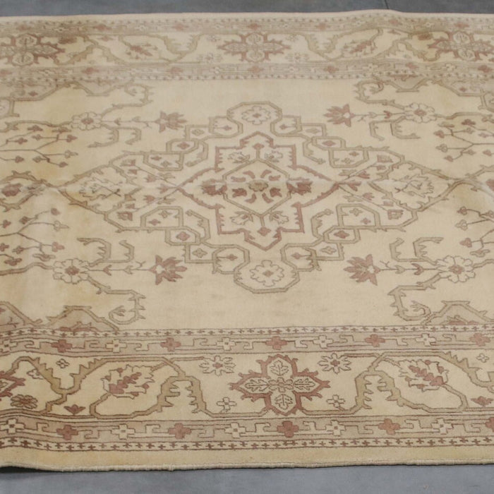 6x9 India Japiur Traditional Brown Ivory Wool Rectangular Rug