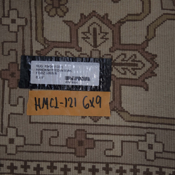 6x9 India Japiur Traditional Brown Ivory Wool Rectangular Rug