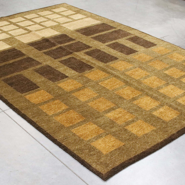 6x8 India Japiur Traditional Black Green Wool Rectangular Rug