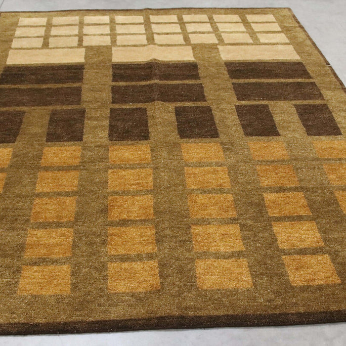 6x8 India Japiur Traditional Black Green Wool Rectangular Rug