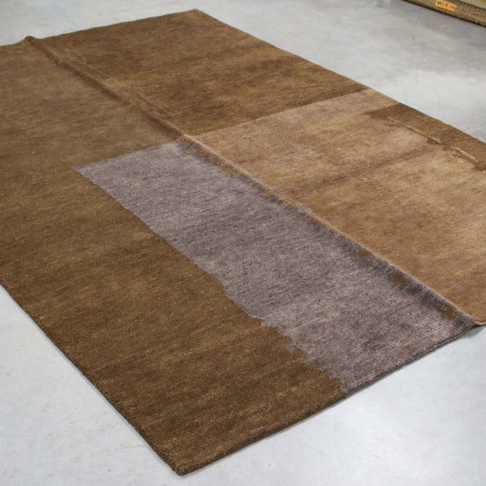 6x8 India Abstract Modern Contemporary Brown Gold Wool Rectangular Rug