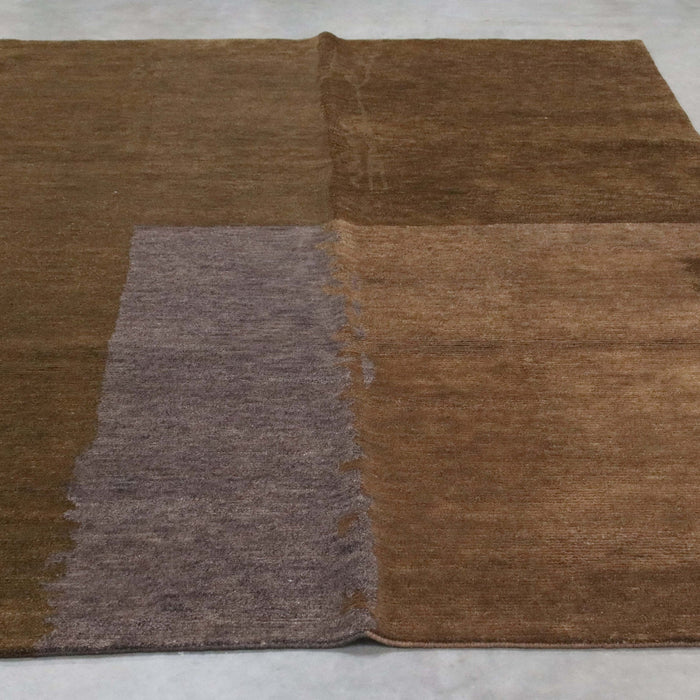 6x8 India Abstract Modern Contemporary Brown Gold Wool Rectangular Rug