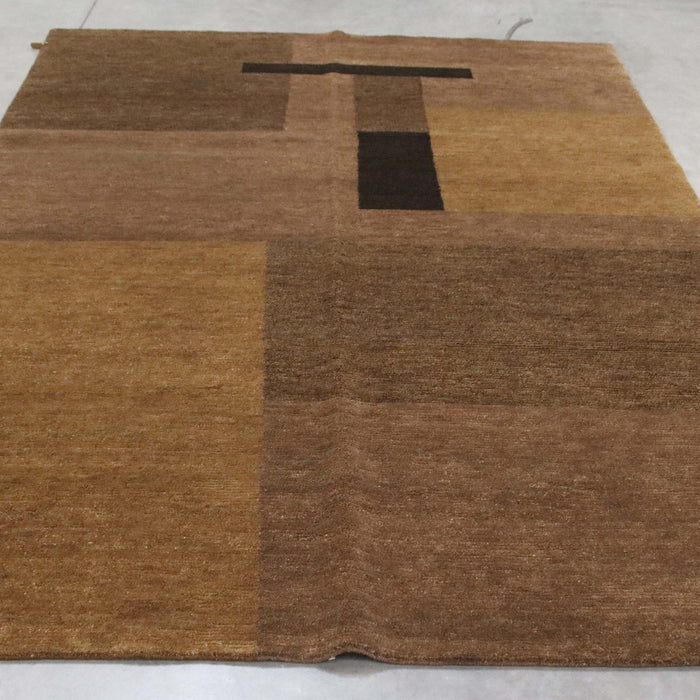 6x9 India Abstract Modern Contemporary Brown Wool Rectangular Rug