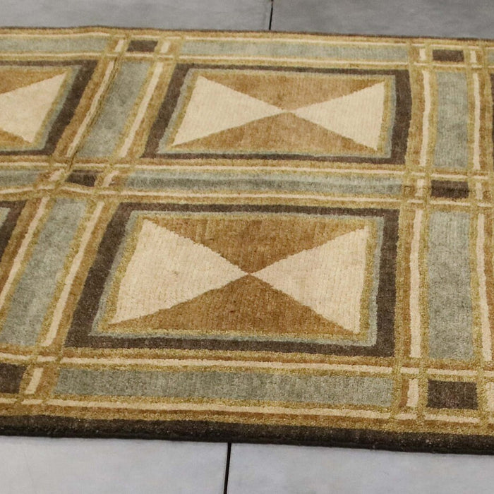 6x9 India Abstract Modern Contemporary Brown Green Wool Rectangular Rug