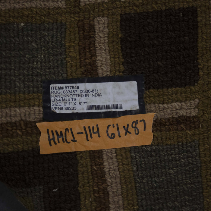 6x9 India Abstract Modern Contemporary Brown Green Wool Rectangular Rug