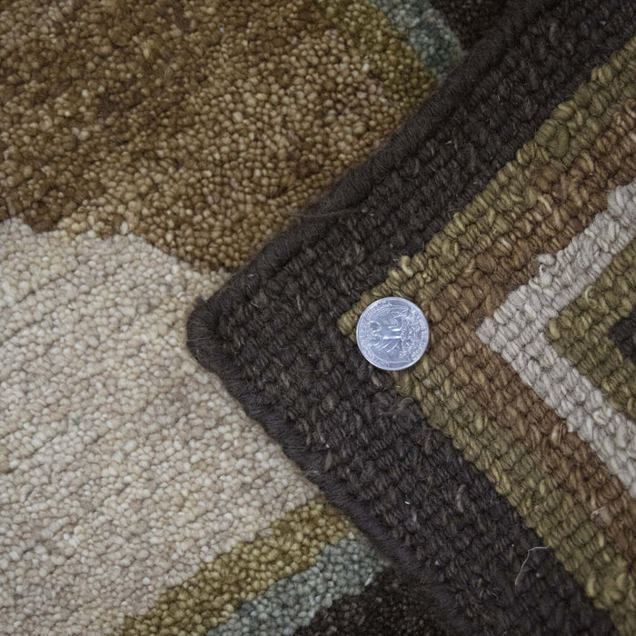 6x9 India Abstract Modern Contemporary Brown Green Wool Rectangular Rug