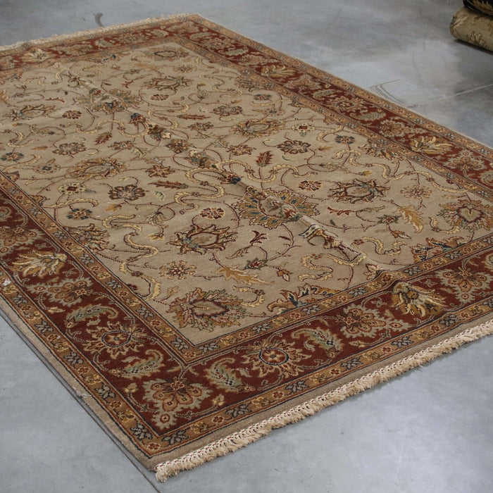 6x8 India Japiur Traditional Ivory Red Wool Rectangular Rug