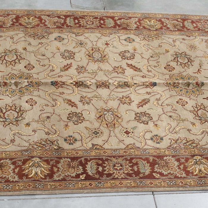 6x8 India Japiur Traditional Ivory Red Wool Rectangular Rug