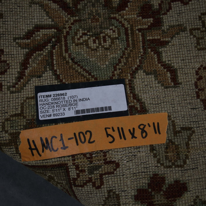 5x8 India Japiur Traditional Brown Ivory Wool Rectangular Rug