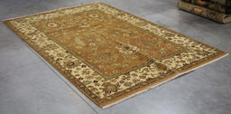 5x8 India Japiur Traditional Brown Ivory Wool Rectangular Rug