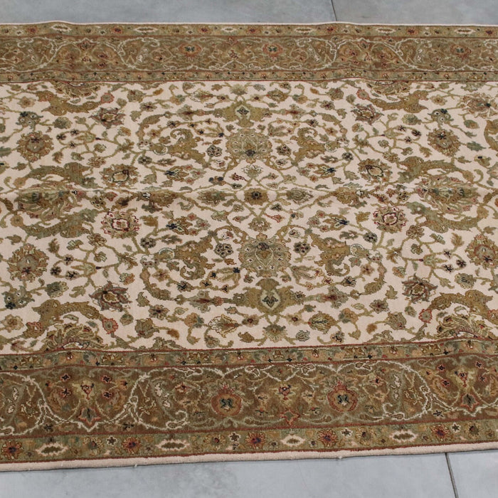 6x9 India Japiur Traditional Ivory Brown Wool Rectangular Rug