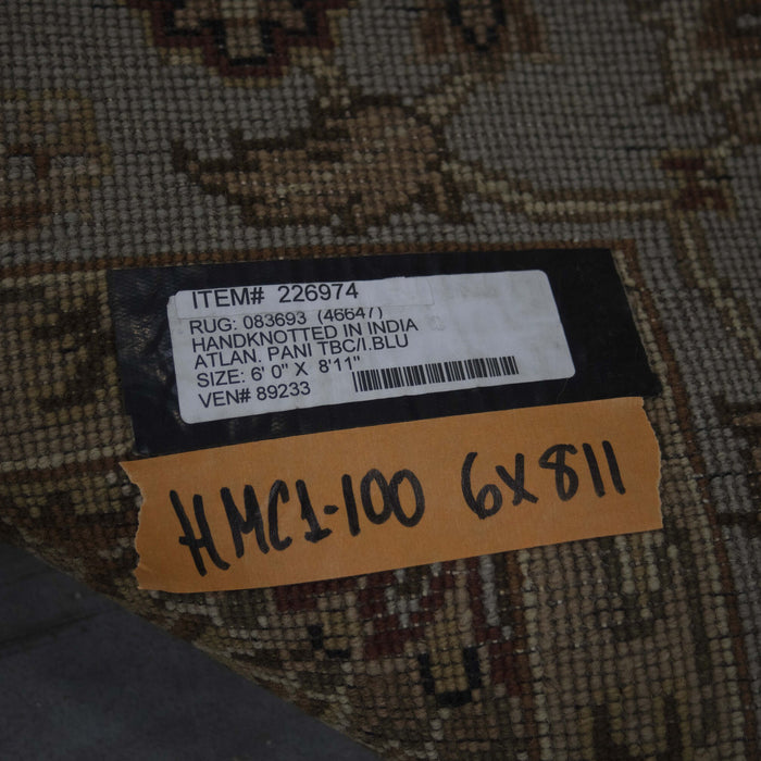 6x8 India Japiur Traditional Brown Blue Wool Rectangular Rug