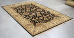 6x8 India Japiur Traditional Black Brown Wool Rectangular Rug