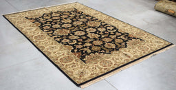 6x8 India Japiur Traditional Black Brown Wool Rectangular Rug