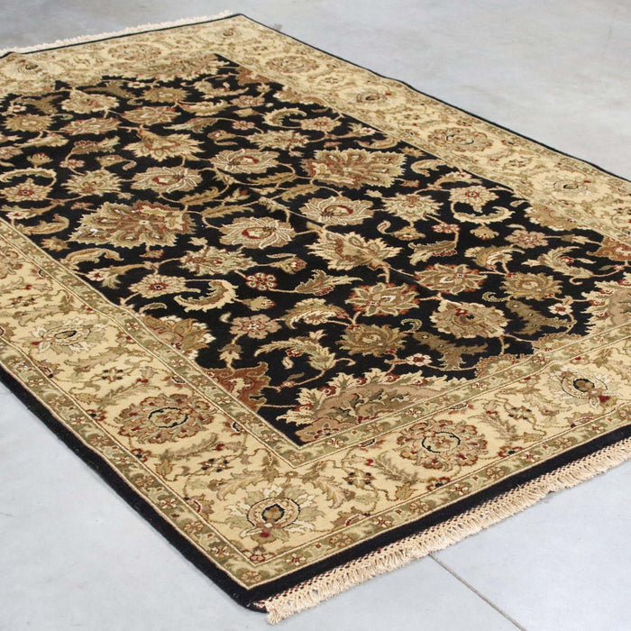 6x8 India Japiur Traditional Black Brown Wool Rectangular Rug