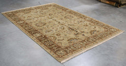 6x9 India Japiur Traditional Green Brown Wool Rectangular Rug
