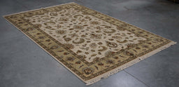 5x8 India Japiur Traditional Ivory Gold Wool Rectangular Rug