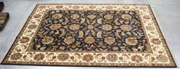8x12 India Japiur Traditional Black Ivory Wool Rectangular Rug