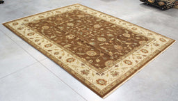 9x11 India Japiur Traditional Brown Ivory Wool Rectangular Rug