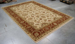 10x13 India Oushak Ivory Terrocotta Wool Rectangular Rug