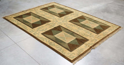 8x10 India Japiur Traditional Green Wool Rectangular Rug