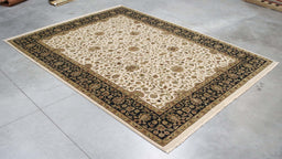 9x12 India Japiur Traditional Ivory Black Wool Rectangular Rug