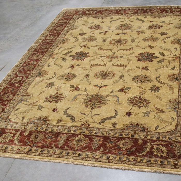 10x14 India Oushak Ivory Red Wool Rectangular Rug