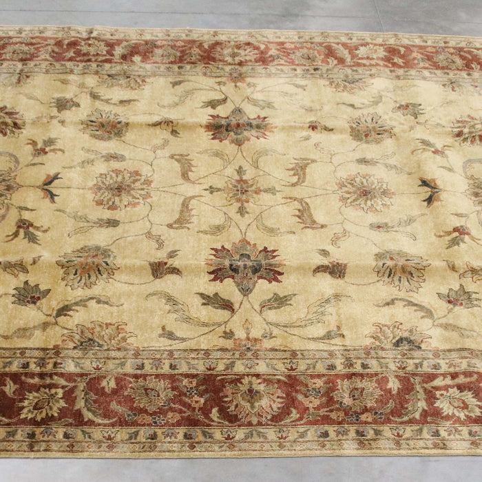 10x14 India Oushak Ivory Red Wool Rectangular Rug