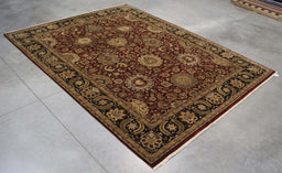 9x12 India Japiur Traditional Red Burgundy Black Wool Rectangular Rug