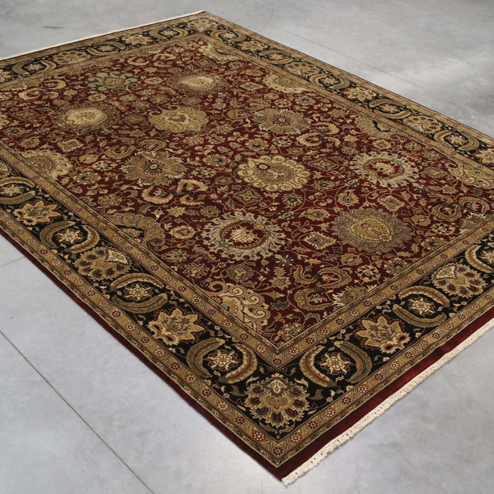 9x12 India Japiur Traditional Red Burgundy Black Wool Rectangular Rug
