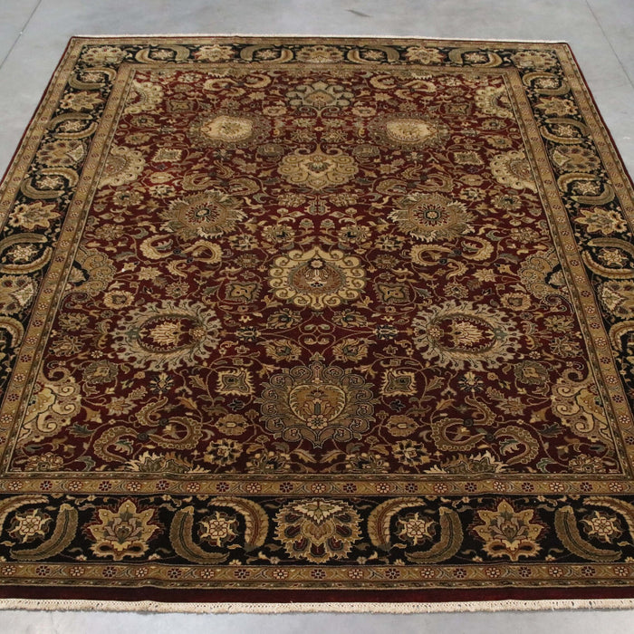 9x12 India Japiur Traditional Red Burgundy Black Wool Rectangular Rug