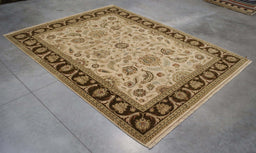 9x11 India Japiur Traditional Ivory Brown Wool Rectangular Rug