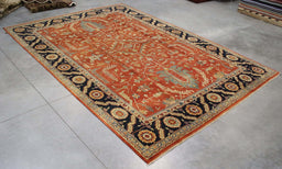 10x14 India Persian Serapi Terracotta Black Wool Rectangular Rug