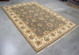 10x14 India Oushak Grey Ivory Wool Rectangular Rug