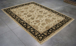 9x12 India Oushak Ivory Black Wool Rectangular Rug