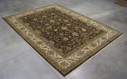 8x11 India Japiur Traditional Brown Beige Wool Rectangular Rug