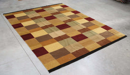 9x12B India Abstract Modern Contemporary Checkered Multicolored Brown Wool Rectangular Rug