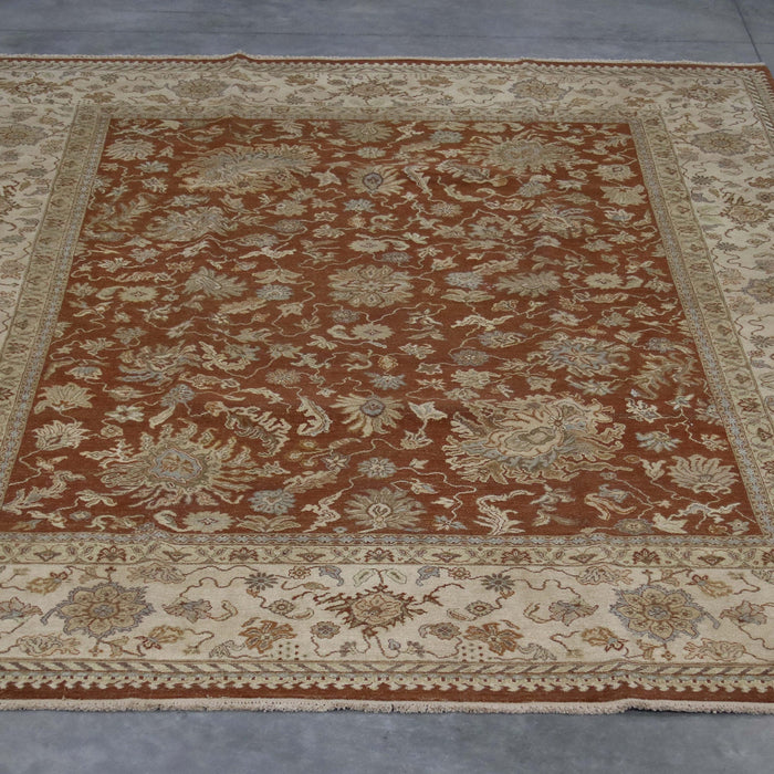 9x12 India Oushak Brown Beige Wool Rectangular Rug